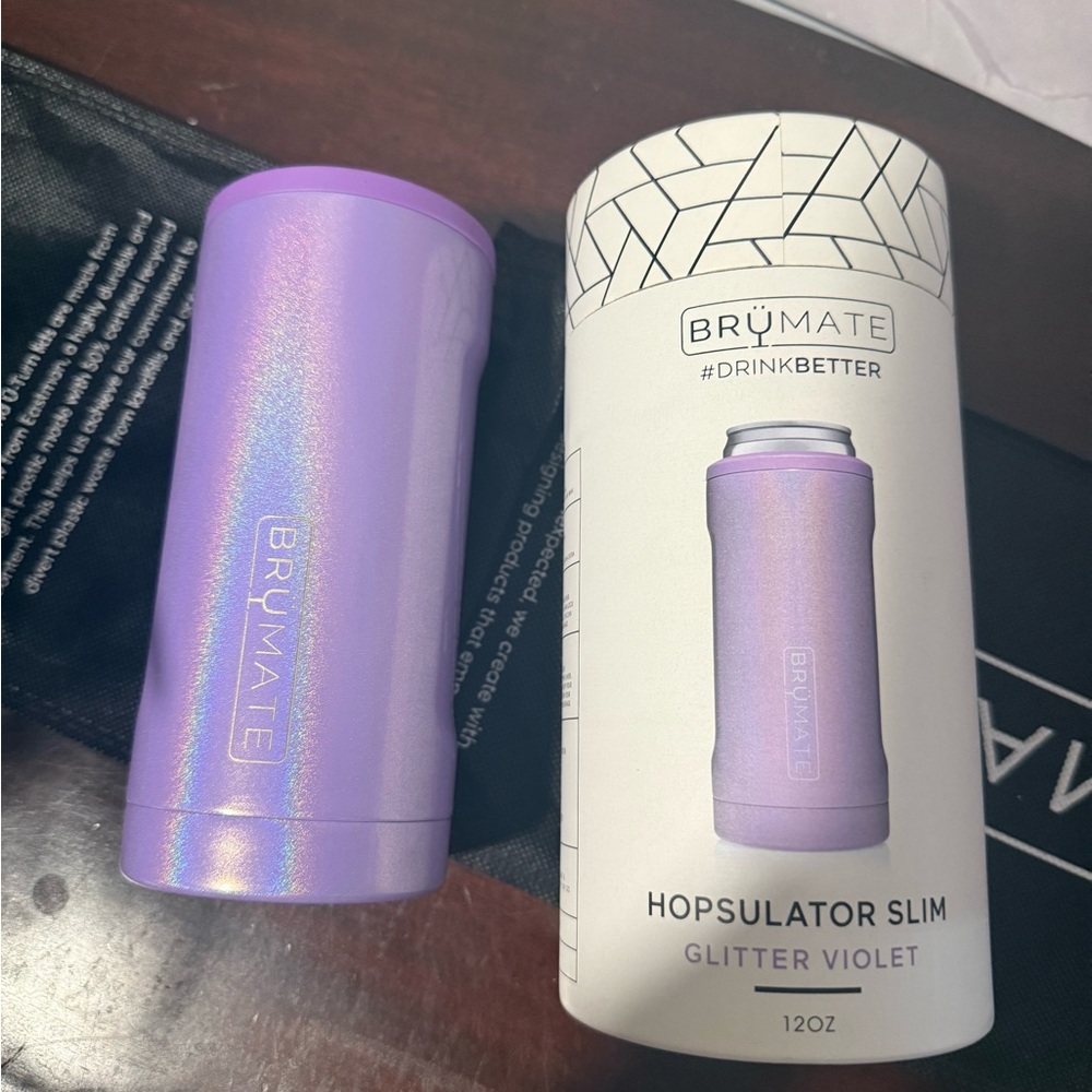 Brumate Hopsulator Slim Can Cooler Glitter Violet  12oz